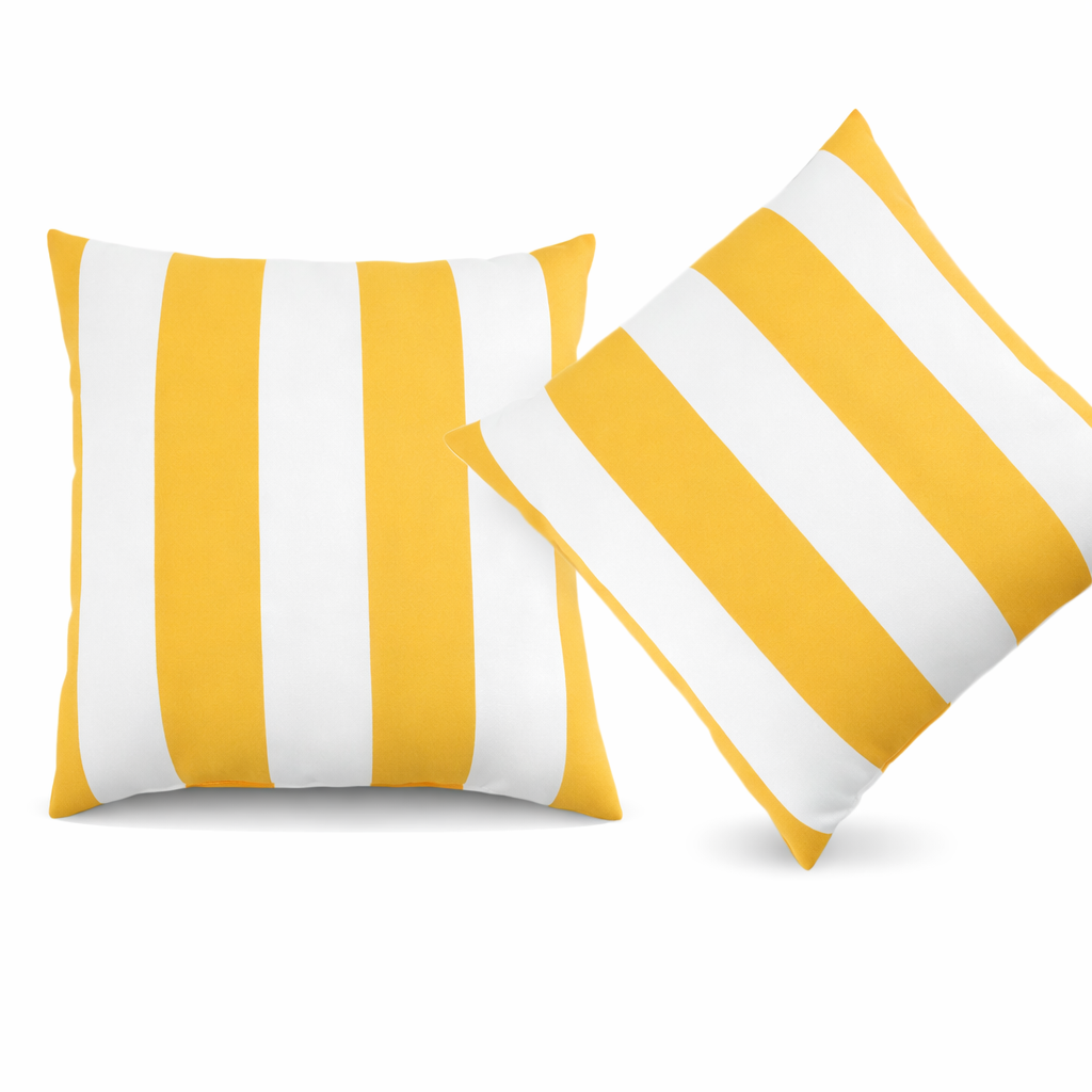 2 Pack Outdoor Throw Pillows, Waterproof & Fade-Resistant Patio Cushions For Garden, Porch, Poolside Furniture - Soft & Comfortable Decorative Pillow Covers 18x18 Inch, Yellow White