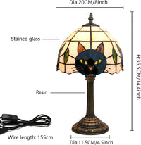 Tiffany Style Black Cat Stained Glass Table Lamp Cute Small Quirky Table Lamp Bedroom Bedside Lamp Living Room Dining Room Office Decoration Desk Lamp Home Decoration Creative Gift Scene Props