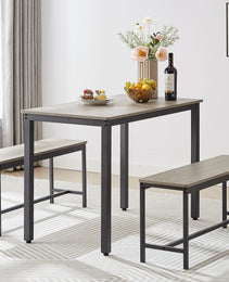 Dining Table Set, Bar Table With 2 Dining Benches, Kitchen Table Counter With Chairs, Industrial For Kitchen Breakfast Table, Living Room, Party Room, Grey And Black,43.3inL X 23.6inW X 29.9inH
