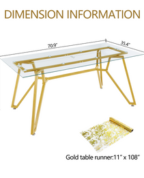 70.9-inch Rectangular Glass Dining Table, Suitable For 1-8 People, Modern Style Home Kitchen Dining Table, Equipped With Sturdy Metal Table Legs,suitable For Dining Room,living Rooms, Offices, Gold