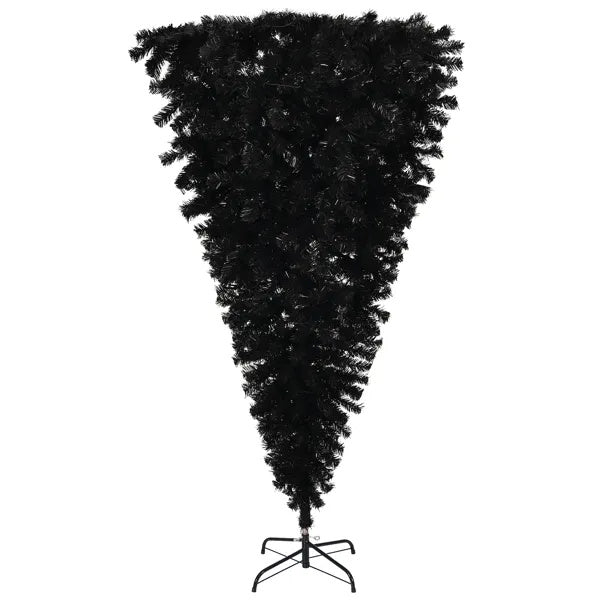 6 FT Pre-lit Upside Down Artificial Christmas Tree, Black Halloween Tree With 250 Purple Lights And Pumpkin & Skull Ornaments - CJDS - FC