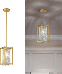 Modern Foyer Chandelier, Gold Crystal Chandelier Entryway Pendant Light Fixture, Square Adjustable Height Chandeliers for Kitchen Island, L15.74'' X H9.84''