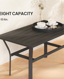 Outdoor Coffee Table with Slatted Tabletop, All-Weather Rectangle Metal Patio Coffee Table for Garden, Black