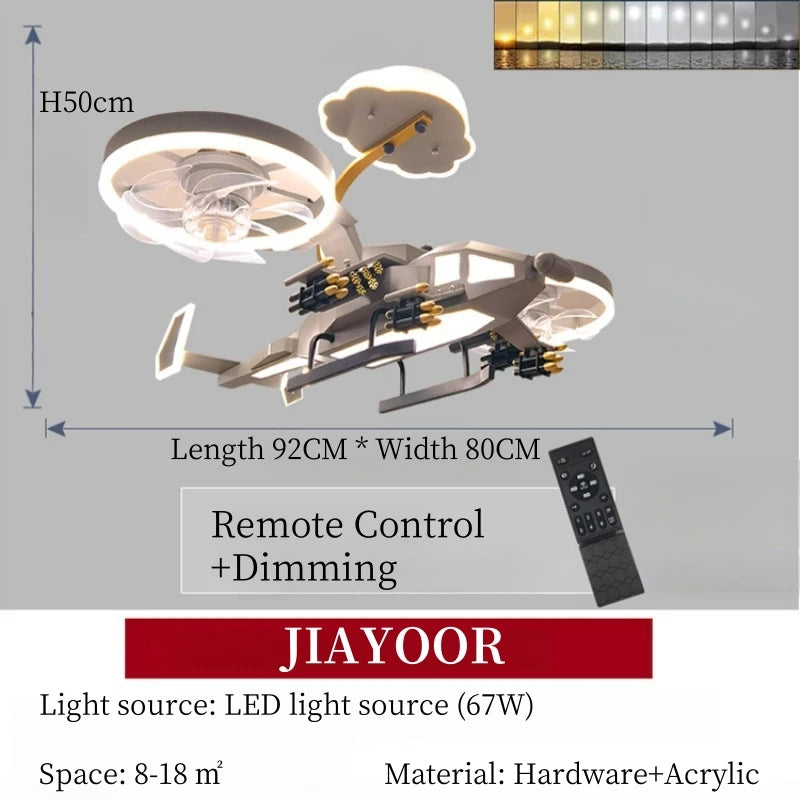 Kids Plane Ceiling Fan With Lights For Bedroom Study Kindergarten Children's Room Decoration Led Lighting Lustre Chandelier Lamp
