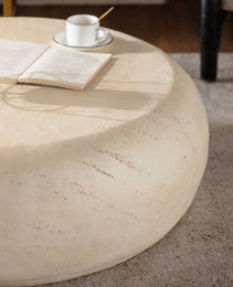 MgO Mid-Century Round Centre Coffee Table Vintage Faux Stone Sofa Pre-Modern Coffee Tables Beige Coffee Table For Living Room Office Apartment