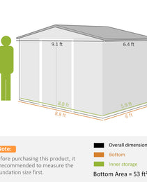 Large Outdoor Storage Shed, 9x6 Garden Tool Shed for Patio, Garage, Lawn, Gray