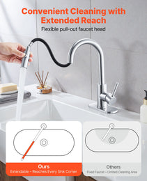 Single Handle Sink Faucet, Brushed Nickel Kitchen Faucet With Pull Down Sprayer, Suitable For Bathroom, RV, Bar Sink, Public Restroom, Stream & Spray Dual Water Flow Modes, Leak-Proof Valve