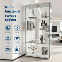 Tempered Glass Display Cabinet for Collectibles 4 Shelves, Double Doors, 13-Color LED Lights Motion Detector Black, Secure Lock