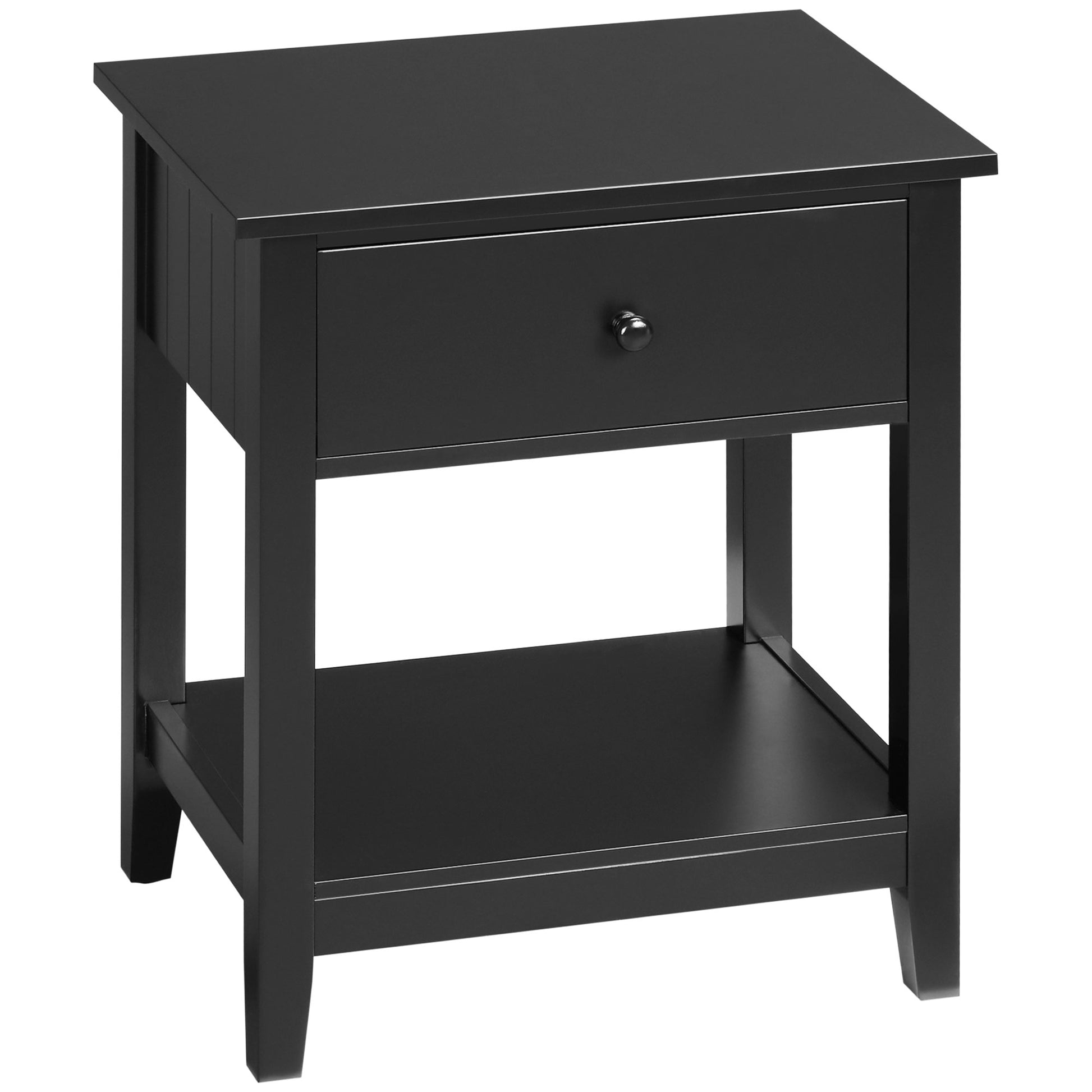 End Table, 2-tier Side Table with Drawer and Storage Shelf, Modern Sofa Side Table for Living Room, Black
