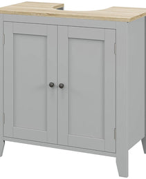 Kleankin Bathroom Vanities, Pedestal Sink Cabinet With U-Shaped Cut-out And Adjustable Shelf, Gray