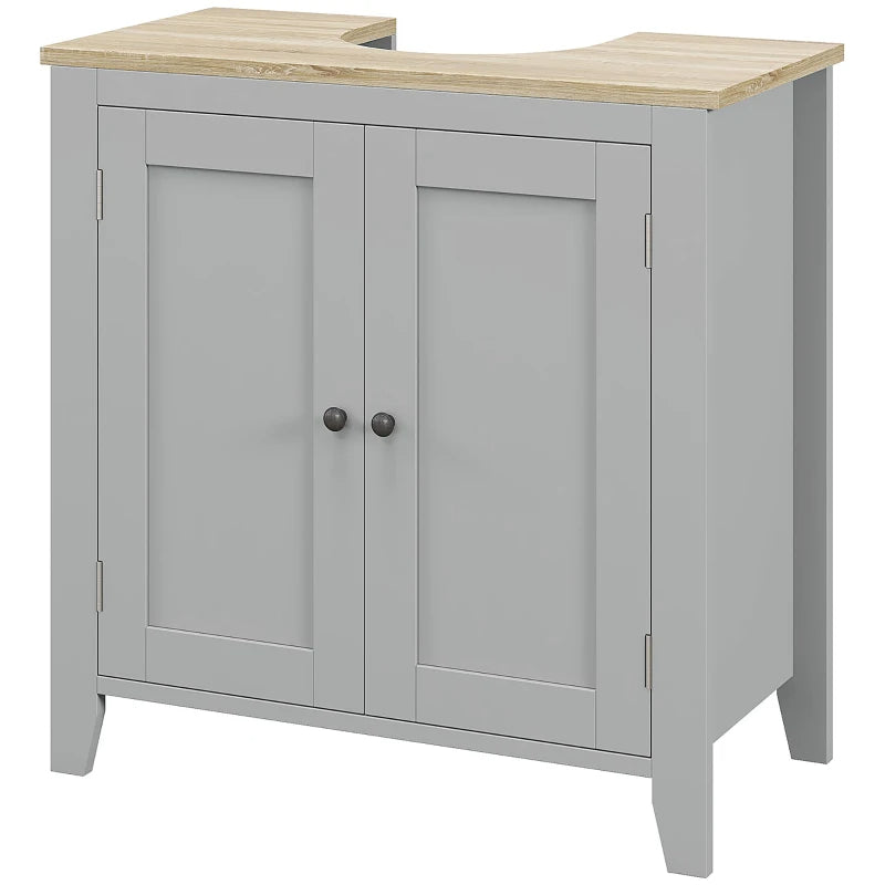 Kleankin Bathroom Vanities, Pedestal Sink Cabinet With U-Shaped Cut-out And Adjustable Shelf, Gray