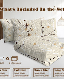 3pcs Minimalist Tree Branch Patterned Blankets Suitable For All Seasons, Including Flower And Autumn Leaf Bedding Sets With 2 Pillowcases, Suitable For Children And Adults