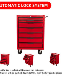7-Drawer Rolling Tool Chest Cabinet, Large Capacity Metal Tool Box With Wheels And Cylinder Locking, Roll Around Storage Organizer Tool Cart For Garage, Warehouse, Work Shop - Red