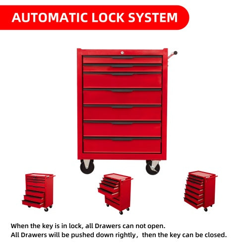 7-Drawer Rolling Tool Chest Cabinet, Large Capacity Metal Tool Box With Wheels And Cylinder Locking, Roll Around Storage Organizer Tool Cart For Garage, Warehouse, Work Shop - Red