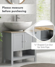 Pedestal Sink Storage Cabinet, Under Sink Cabinet, Bathroom Vanity Cabinet with Adjustable Shelf and Open Bottom Shelf, Gray