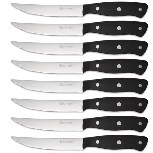 8-Piece 4.5-Inch Steak Knife Set, Carbon Steel Double Bevel, With Eco-Friendly POM Handles And Gift Box