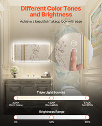 LED Bathroom Mirror 3 Colors Anti-fog Wall Mounted Vanity Mirror 36 X 72 In