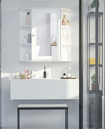 Bathroom Medicine Cabinet with Mirror, Bathroom Mirror Cabinet, Wall Mount Mirror Medicine Cabinet with Multiple Storage Shelves, White