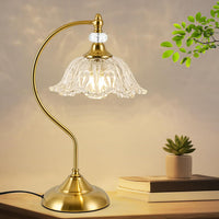 Brushed Nickel Table Lamp with a Floral Clear Glass Shade, a Plug-In Nightstand Lamp in Brushed Nickel Finish for Bedroom, Living Room,Office, and Desk