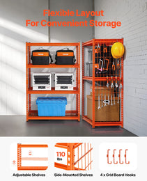 Storage Shelves, 2400 Lbs, 4 Tier Heavy Duty Garage Shelving, 20" D X 40" W X 60" H Adjustable Metal Shelves For Industrial Shelving Unit Utility Shelf, For Kitchen, Warehouse, Basement, Orange