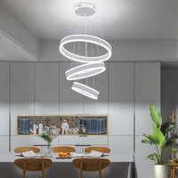 Modern LED Chandeliers Adjustable Hanging White Pendant Light Fixture 3 Ring Flush Mount Chandeliers for Bedroom,Kitchen,Island Cafe
