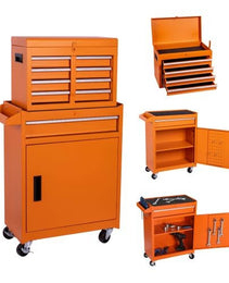Tool Chest, 5-Drawer Rolling Tool Storage Cabinet With Detachable Top Tool Box, Liner, Universal Lockable Wheels, Adjustable Shelf, Locking Mechanism, Metal Tool Cart For Garage Workshop