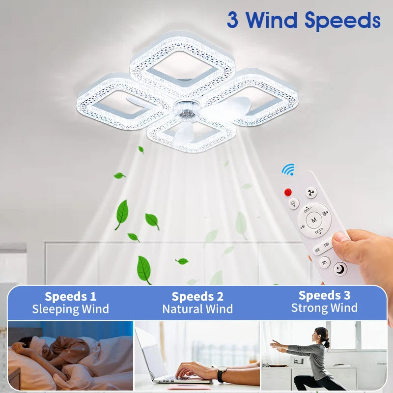 Modern Ceiling Fan with Light Low Noise Remote Control 3 CCT Dimmable 3 Speeds Smart LED Fan Lamp for Dining Room Bedroom Home