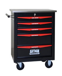 5 Drawers Multifunctional Tool Cart With Wheels,Metal Rolling Tool Cart Storage For Garage Workshop Warehouse Repair Shop--With Stainless Steel Roof- BLACK RED