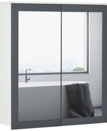 Bathroom Mirror Cabinet, Wall Mounted Medicine Cabinet with Mirror, Double Doors and Adjustable Shelves, White