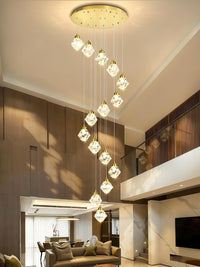 20-Light Modern Chandelier for Foyer Crystal Chandeliers for Living Room Gold Pendant Light Fixture Staircase Chandelier for High Ceilings Dimmable LED Hanging Light with Remote