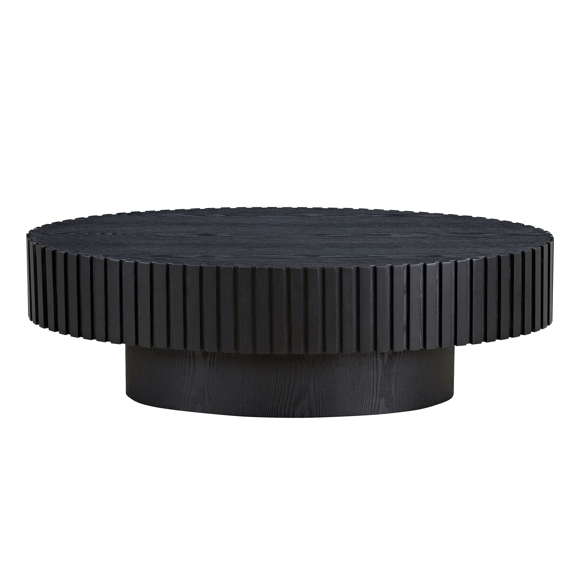 Modern Handcraft Drum Coffee Table Length 43.7 Inch Ellipse Coffee Table For Living Room,Oval Small Coffee Table With Sturdy Pedestal,Black MDF