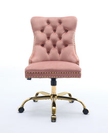 A&A Furniture Office Chair,Modern Velvet Upholstered Tufted Button Home Office Chair With Golden Metal Base,Adjustable Desk Chair Swivel Office Chair