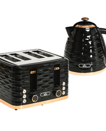Modern Black 4-Slice Toaster – 1600W Ripple Textured Station with 7 Browning Levels & High-Lift Lever