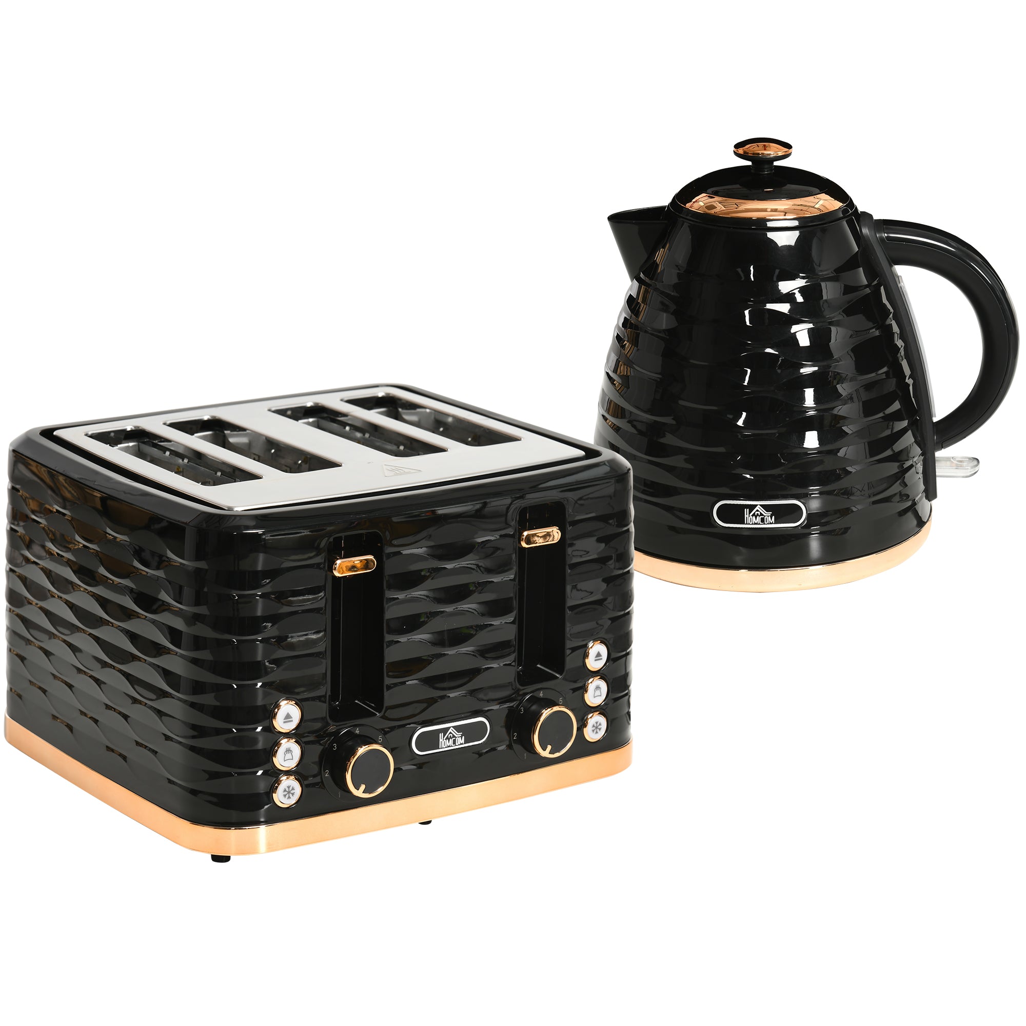 Modern Black 4-Slice Toaster – 1600W Ripple Textured Station with 7 Browning Levels & High-Lift Lever