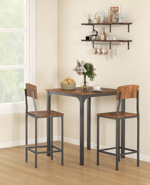 3 Piece Pub Table And Chairs, Small Kitchen Table And Chairs, Square Dining Table With 2 Stools, Walnut And Black
