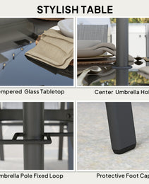 8 Pieces Patio Furniture Set with 9Ft Patio Umbrella, Outdoor Dining Table and Chairs, Mixed Gray