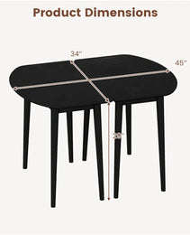 45" Extendable Dining Table Set, 2 Half-Round Tables Convertible To Oval For 4-6 People Black