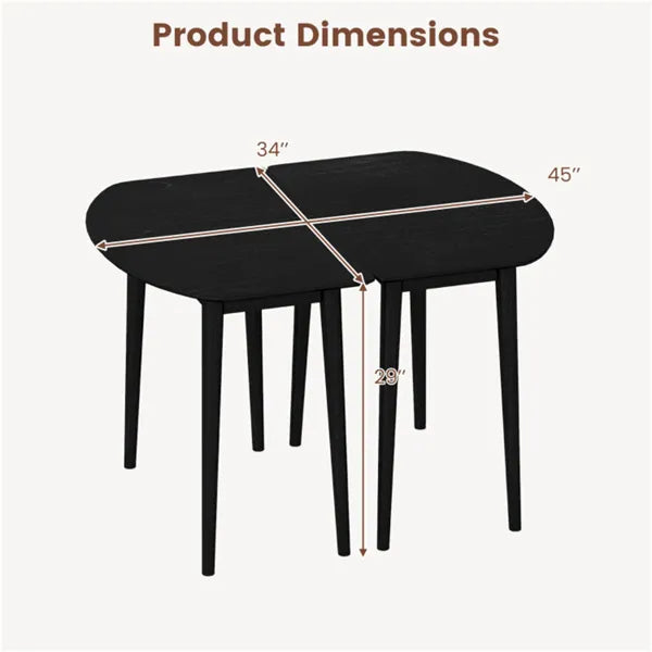 45" Extendable Dining Table Set, 2 Half-Round Tables Convertible To Oval For 4-6 People Black