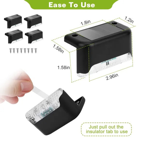 4Pcs Solar Powered LED Step Lights Outdoor Water-Resistant Dusk
