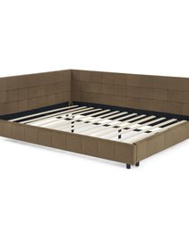 Queen Size Upholstered Tufted Bed Frame, Sofa Bed Frame With Comfortable Backrest And Armrests, Queen Size Bed For Bedroom, Living Room,Velvet, Brown 85.5x64.5x30.5
