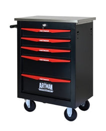 5 Drawers Multifunctional Tool Cart With Wheels,Metal Rolling Tool Cart Storage For Garage Workshop Warehouse Repair Shop--With Stainless Steel Roof- BLACK RED