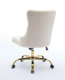 A&A Furniture Office Chair,Modern Velvet Upholstered Tufted Button Home Office Chair With Golden Metal Base,Adjustable Desk Chair Swivel Office Chair Beige