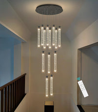 35-Light Long Large Modern Led Crystal Chandeliers Modern Spiral Chandeliers High Ceilings Chandelier for Staircase Foyer Chrome