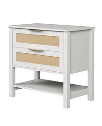 Rattan Nightstand With 2 Drawers And Storage Shelf Boho Bedside Narrow Side Table For Bedroom