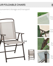 6-Piece Patio Dining Set With Umbrella, Folding Chairs & Glass Table, Beige - Outdoor Meal Setup