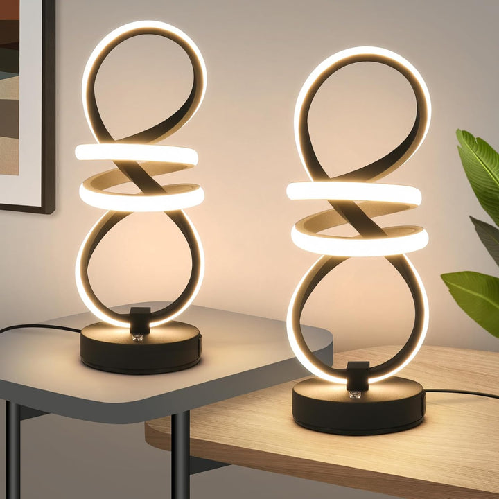 Modern LED Table Lamp, Spiral RGB Table Lamp, Touch Dimmable LED Nightstand Lamp with Usb/Type C, 7 Colors & 10 Light Modes Bedside Lamp for Bedroom, Living Room, Cool Lamps for Ideal Gift(2 PACK)