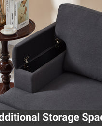 86'' L Shaped Couch With Armrest Organizer,3 Seats Sofas With Movable Ottoman,Comfy Sectional Sofa With Thick Cushion,Linen Sectional Couches For Living Room,Bedroom,Apartment,Dark Gray