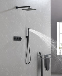 Brass Matte Black Shower Faucet With Shower System,10 Inch Shower Head And Handheld Spray Bathroom Combination