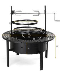 33 Inch Outdoor Fire Pit With 2 Cooking Grills, Wood Burning Firepit With Removable Swivel Grill, For Backyard Deck Bonfire Patio Picnic, Black