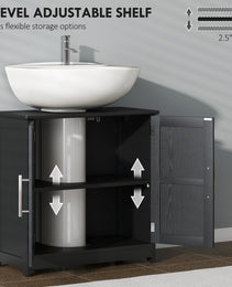 Farmhouse Pedestal Sink Storage Cabinet, Bathroom Sink Cabinet with 2 Barn Doors and Adjustable Shelf, Distressed Black